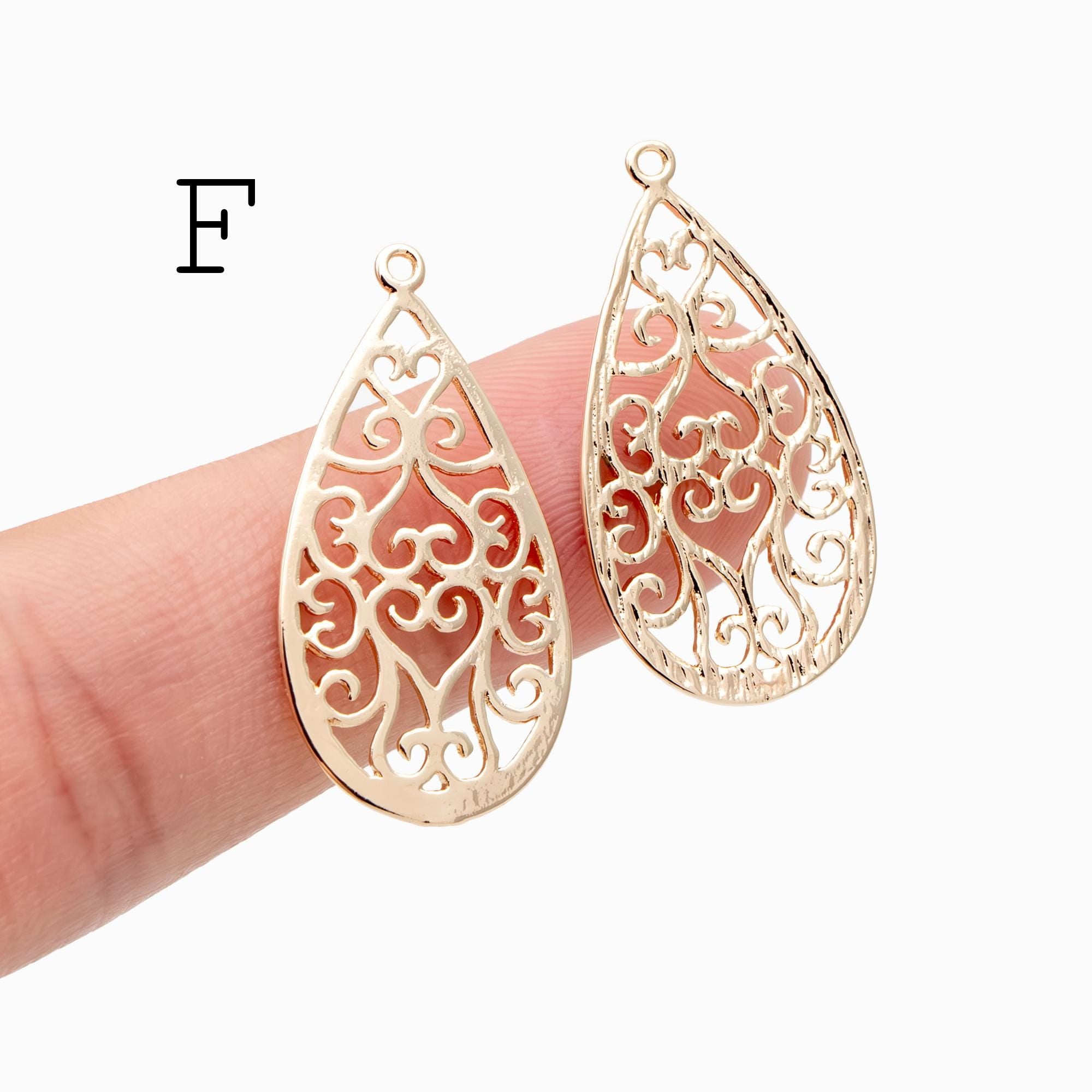 10pcs Gold plated Brass Filigree Charm Pendants, Earring Findings, Jewelry Making, Diy Material, Jewelry Supplies (GB-890)